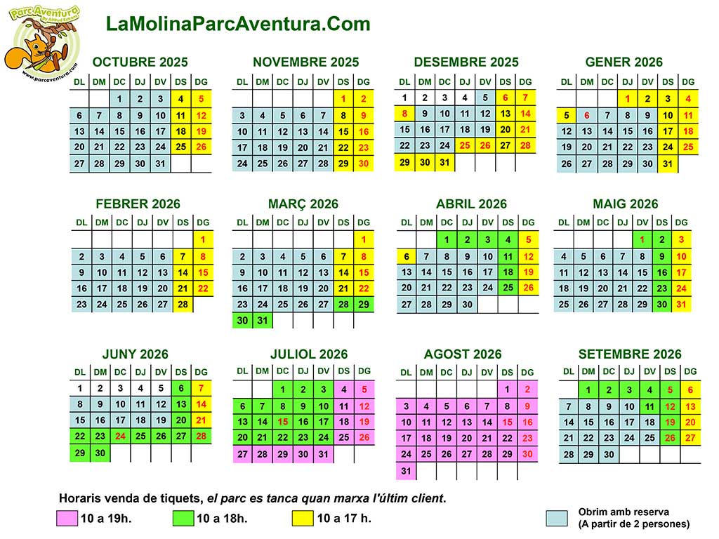 calendari lamolina parc aventura